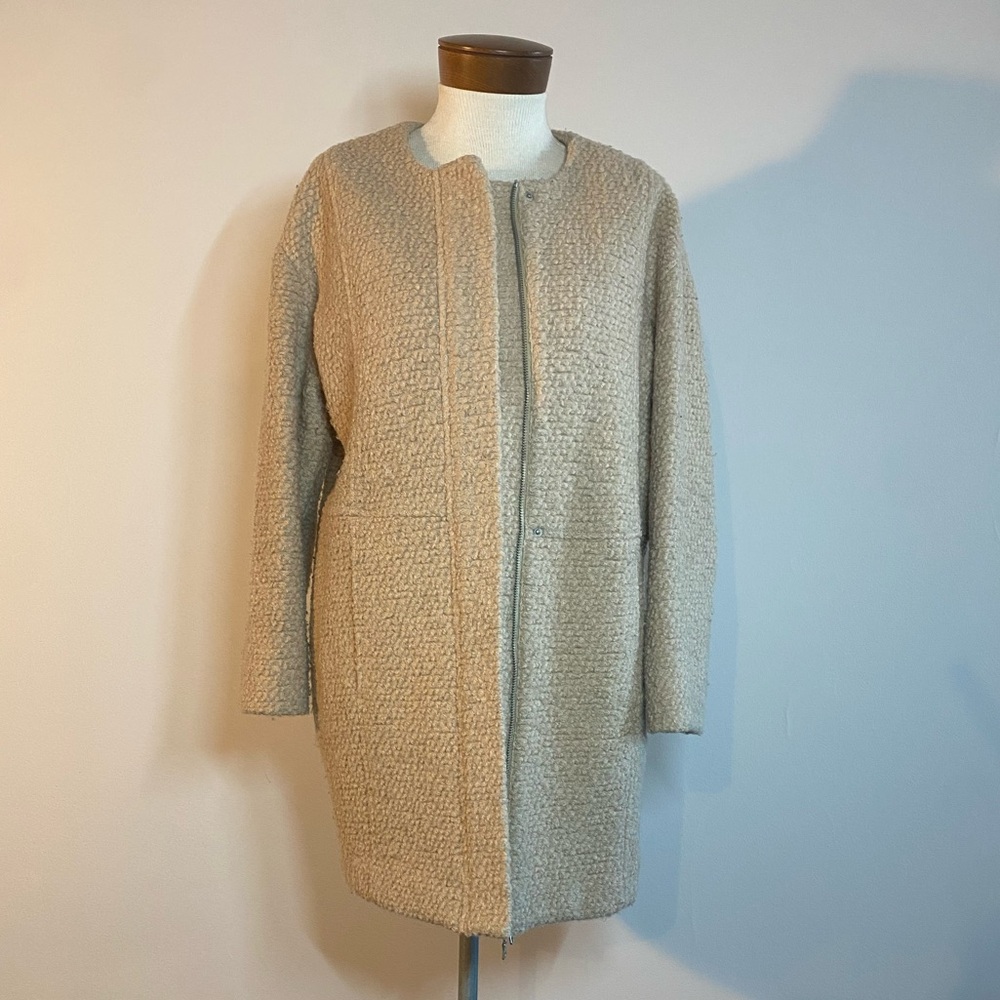 Women’s Collarless Coat Minimalist Size Small Lambswool look Armani Exchange